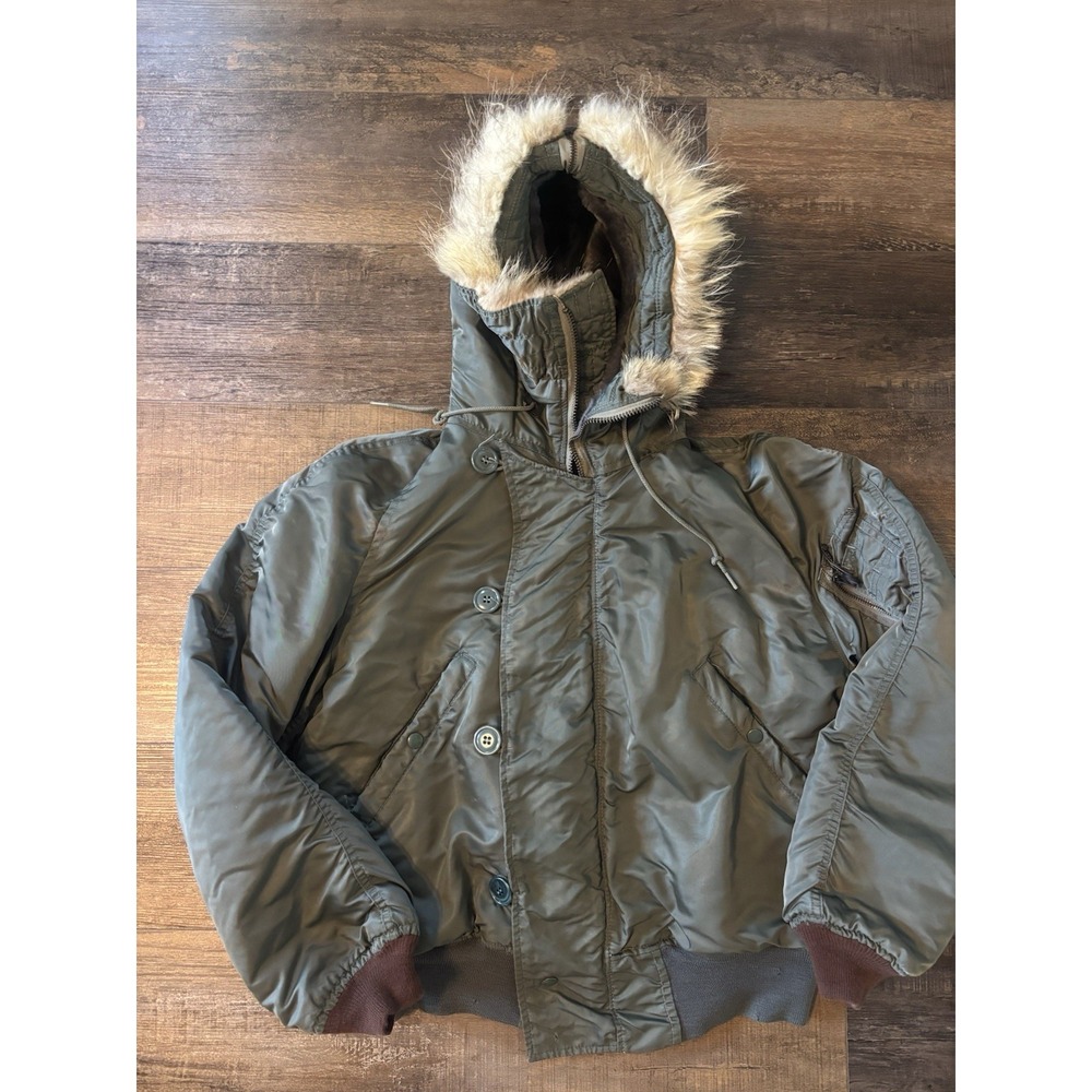 Vintage USAF N-2B Heavy Flying Bomber Jacket Mens Medium Fur Split Hood 6278F